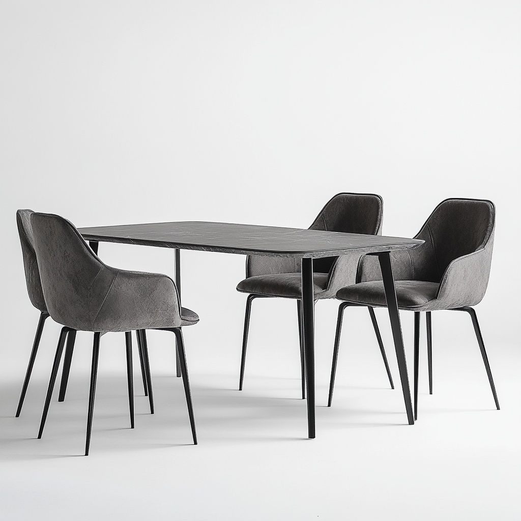 Set da pranzo 5 pezzi tavolo rettangolare metallo 120x80 cm e sedie imbottite velluto Grigio/Nero-Civerto