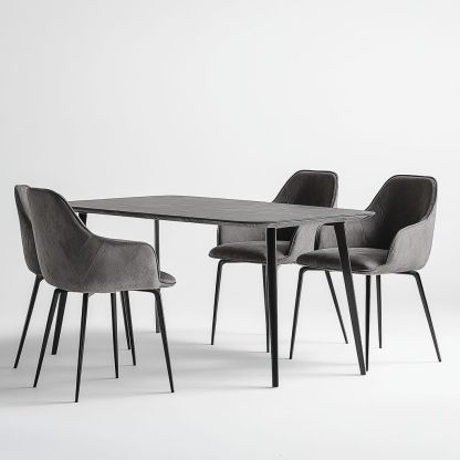 Set da pranzo 5 pezzi tavolo rettangolare metallo 120x80 cm e sedie imbottite velluto Grigio/Nero-Civerto