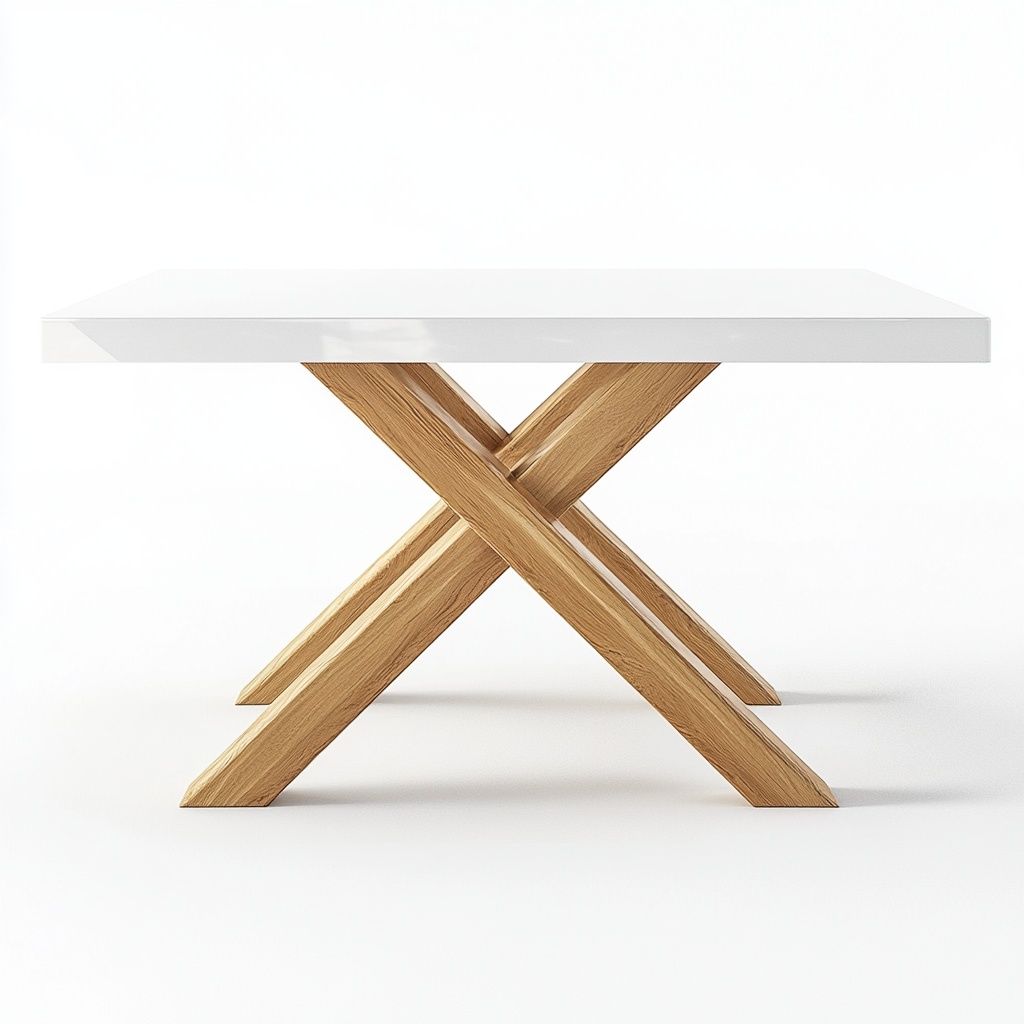 Tavolo Rettangolare Superficie Lucida 140x80cm Bianco/Gambe in Legno Massello-Civerto