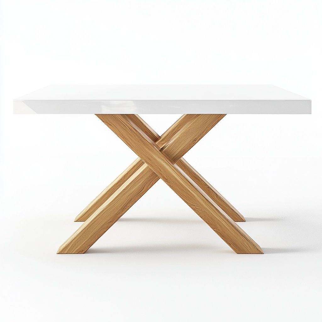 Tavolo Rettangolare Superficie Lucida 140x80cm Bianco/Gambe in Legno Massello-Civerto