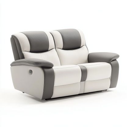 Divano Due Posti Bianco/Grigio Pelle Sintetica Schienale Recline Imbottitura Morbida-Civerto