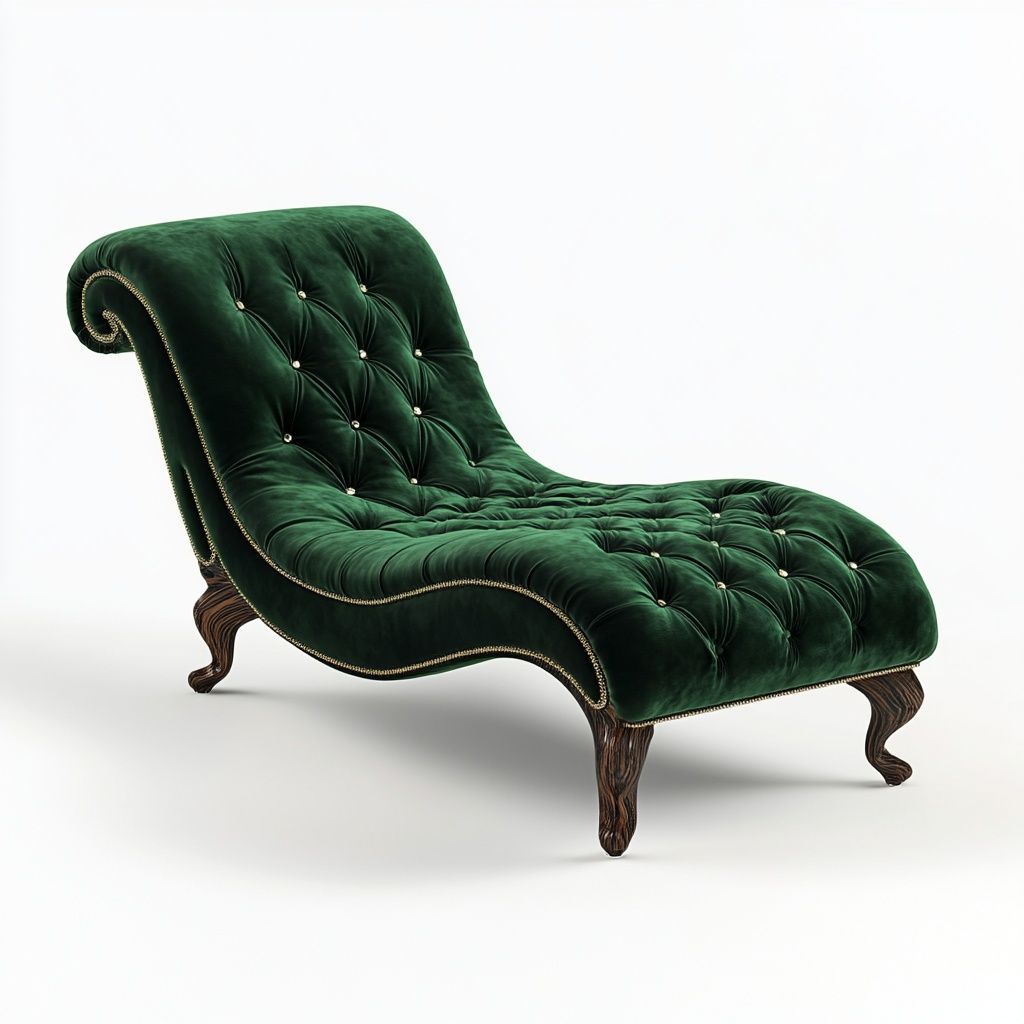 Chaise Longue Velluto Verde Intagliato in Legno Classica-Civerto