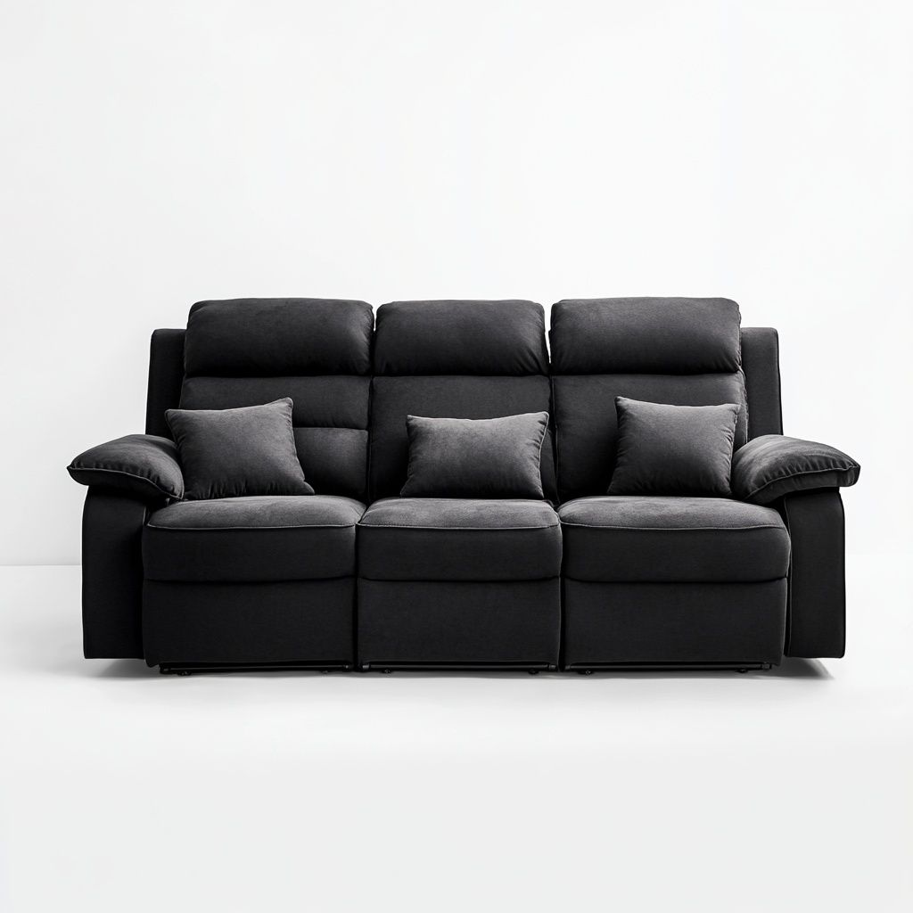 Divano 3 Posti Nero Tessuto Morbido Schienale Alto Cuscini Inclusi-Civerto