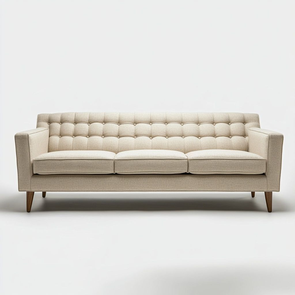 Divano rettangolare 3 posti 220 cm tessuto beige trapuntato-Civerto