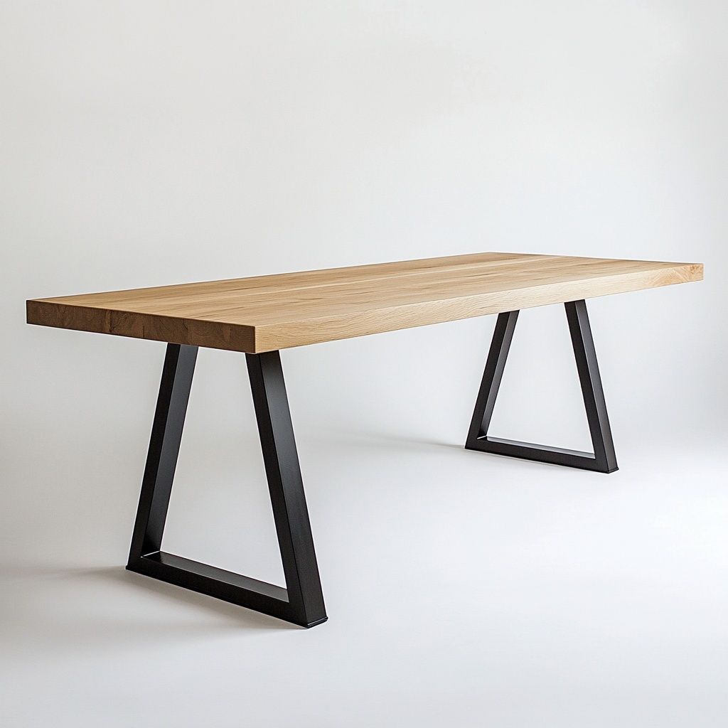 Tavolo rettangolare in legno massello di rovere e acciaio 200x90x75cm Naturale/Nero-Civerto