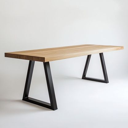 Tavolo rettangolare in legno massello di rovere e acciaio 200x90x75cm Naturale/Nero-Civerto