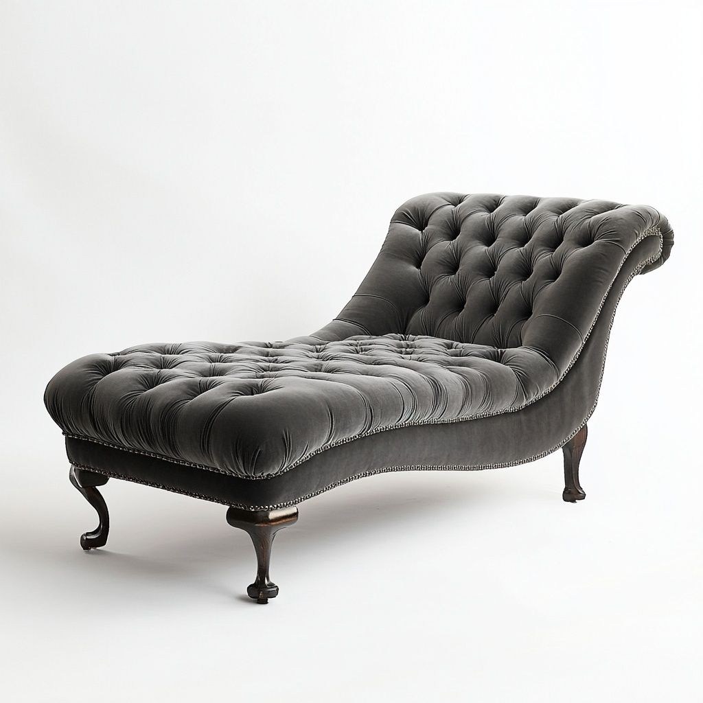 Chaise Longue Trapuntata Velluto Grigia-Civerto