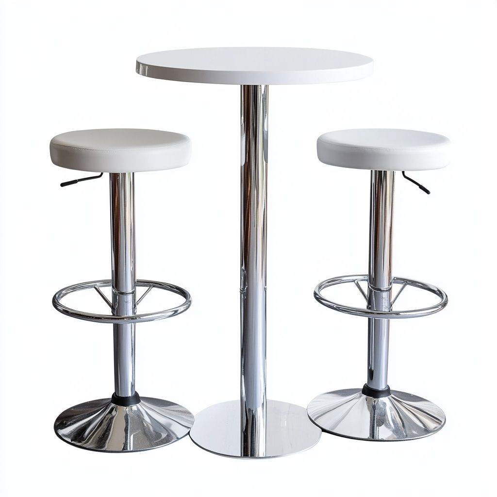 Set tavolo e sgabelli rotondo bianco metallo regolabile-Civerto