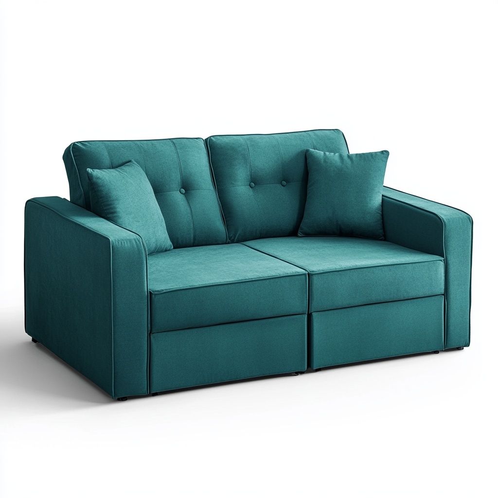 Divano 2 Posti Verde Acqua Tessuto Poliestere Imbottito-Civerto