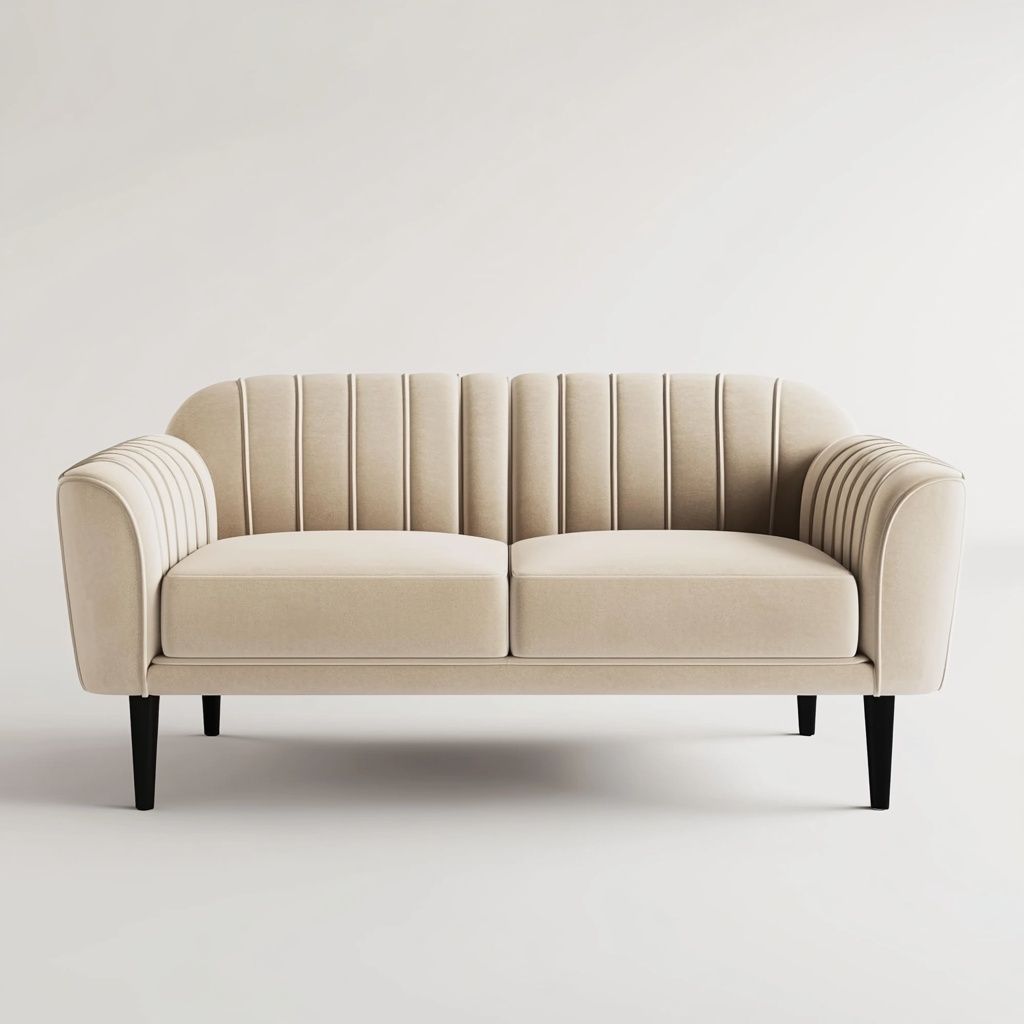 Divano in velluto beige con schienale e braccioli imbottiti 200x85x75 cm-Civerto