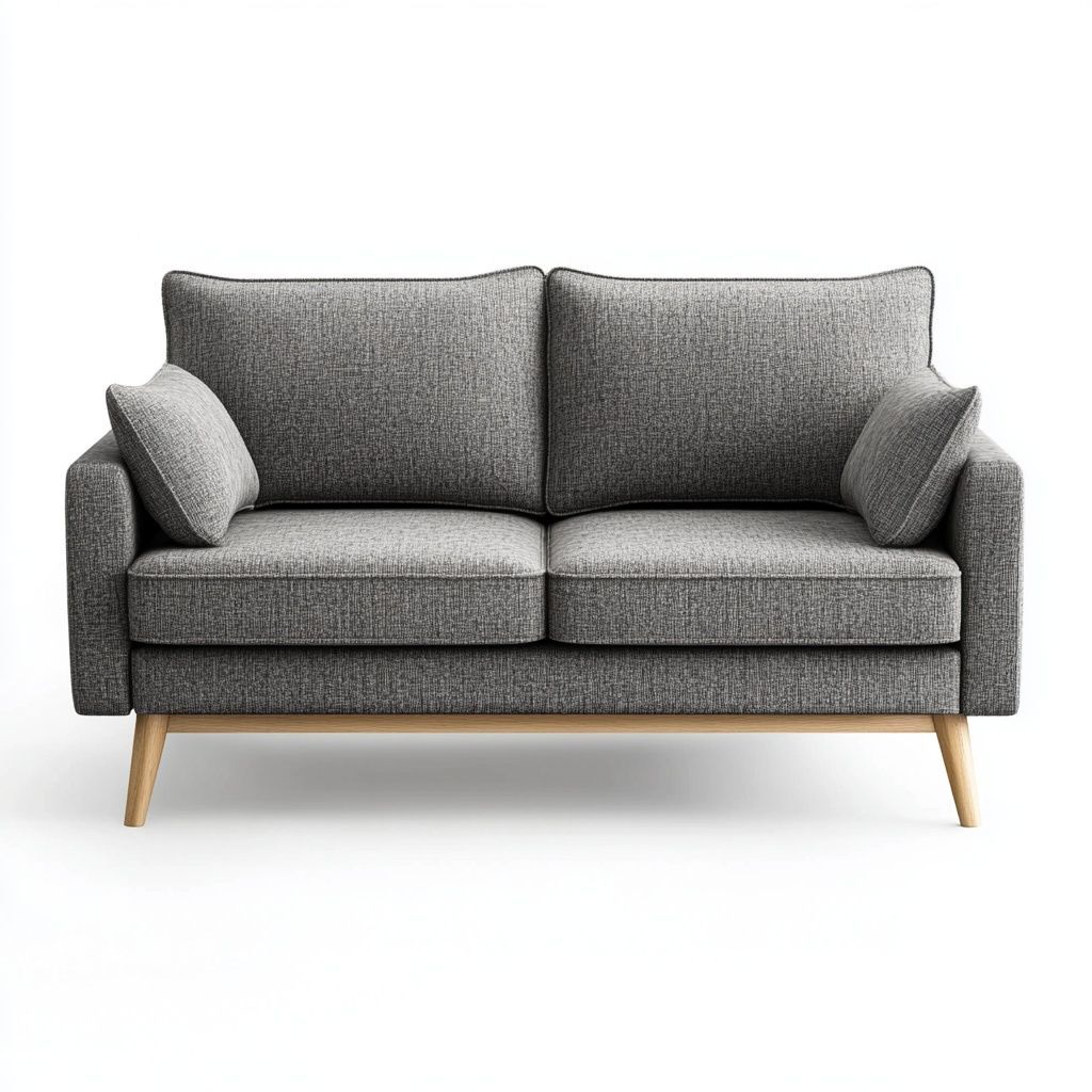 Divano 2 Posti Tessuto Poliestere Grigio Gambe Legno-Civerto