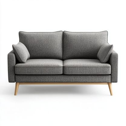 Divano 2 Posti Tessuto Poliestere Grigio Gambe Legno-Civerto