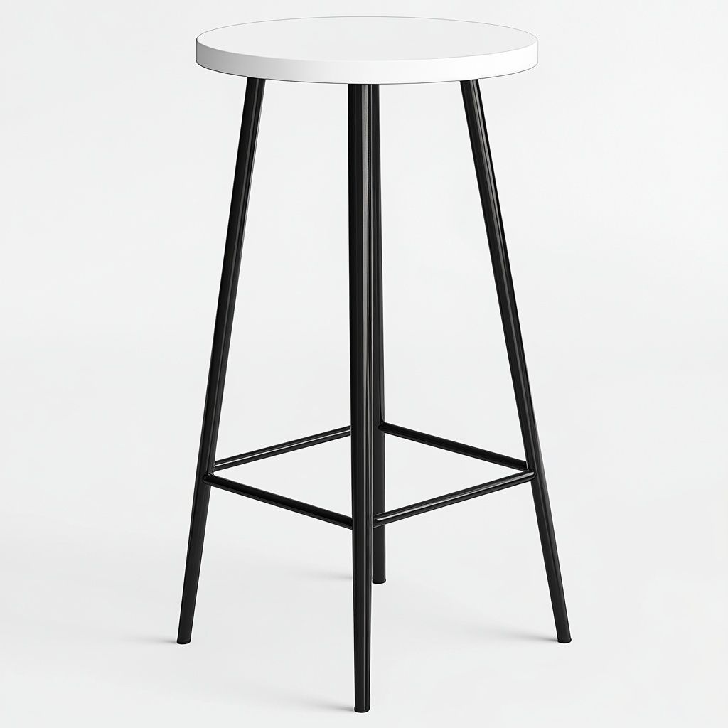 Sgabello Alto Rotondo Metallo Nero/Piano Bianco 100cm-Civerto