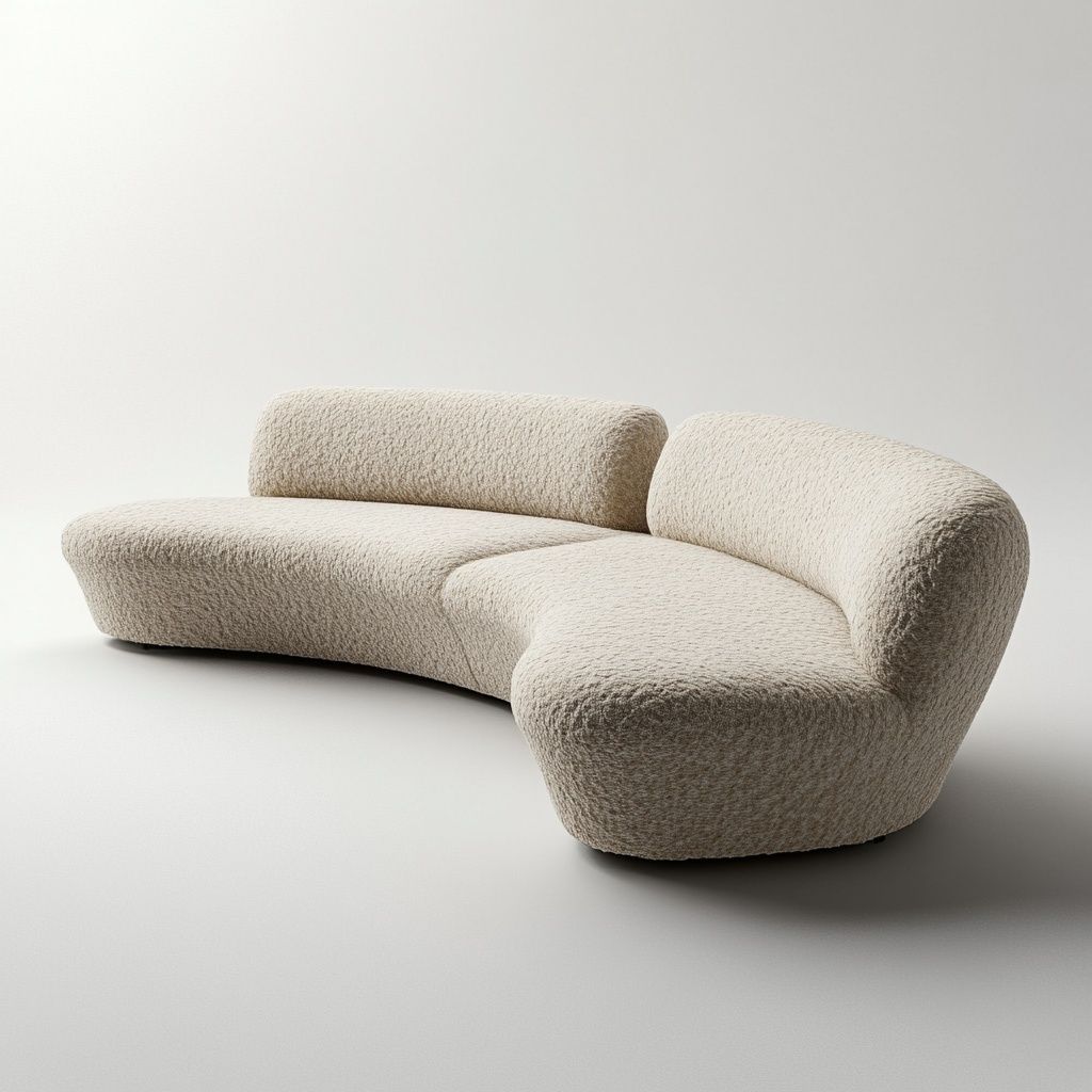 Divano Curvo Crema Tessuto Bouclé Poltrona 280cm-Civerto