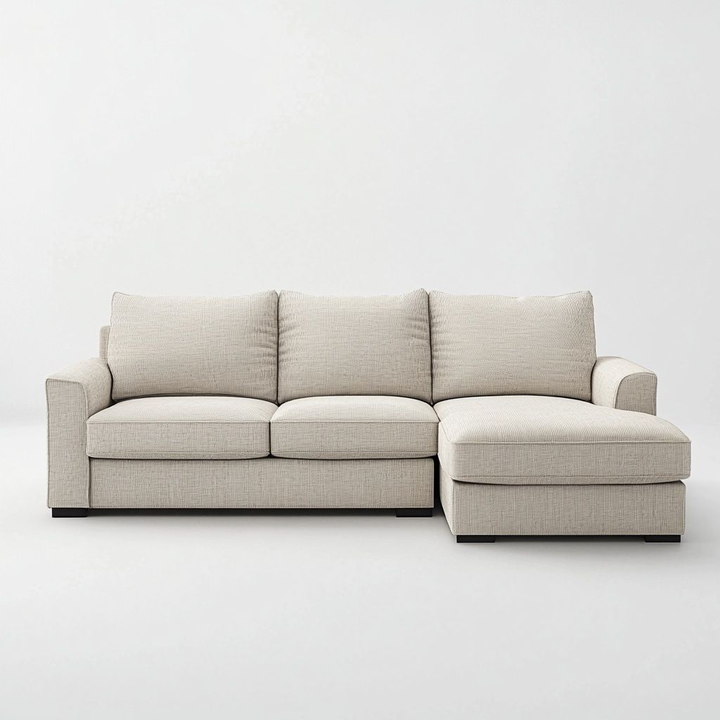 Divano ad Angolo in Tessuto Beige Forma L-Civerto