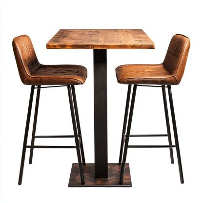 Set Tavolo Quadrato in Legno e Sedie Alte in Similpelle Marrone-Civerto