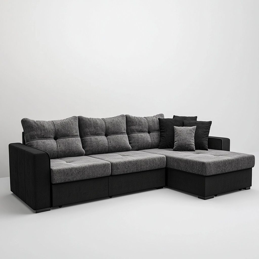Divano angolare imbottito in tessuto poliestere nero/antracite-Civerto