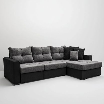 Divano angolare imbottito in tessuto poliestere nero/antracite-Civerto