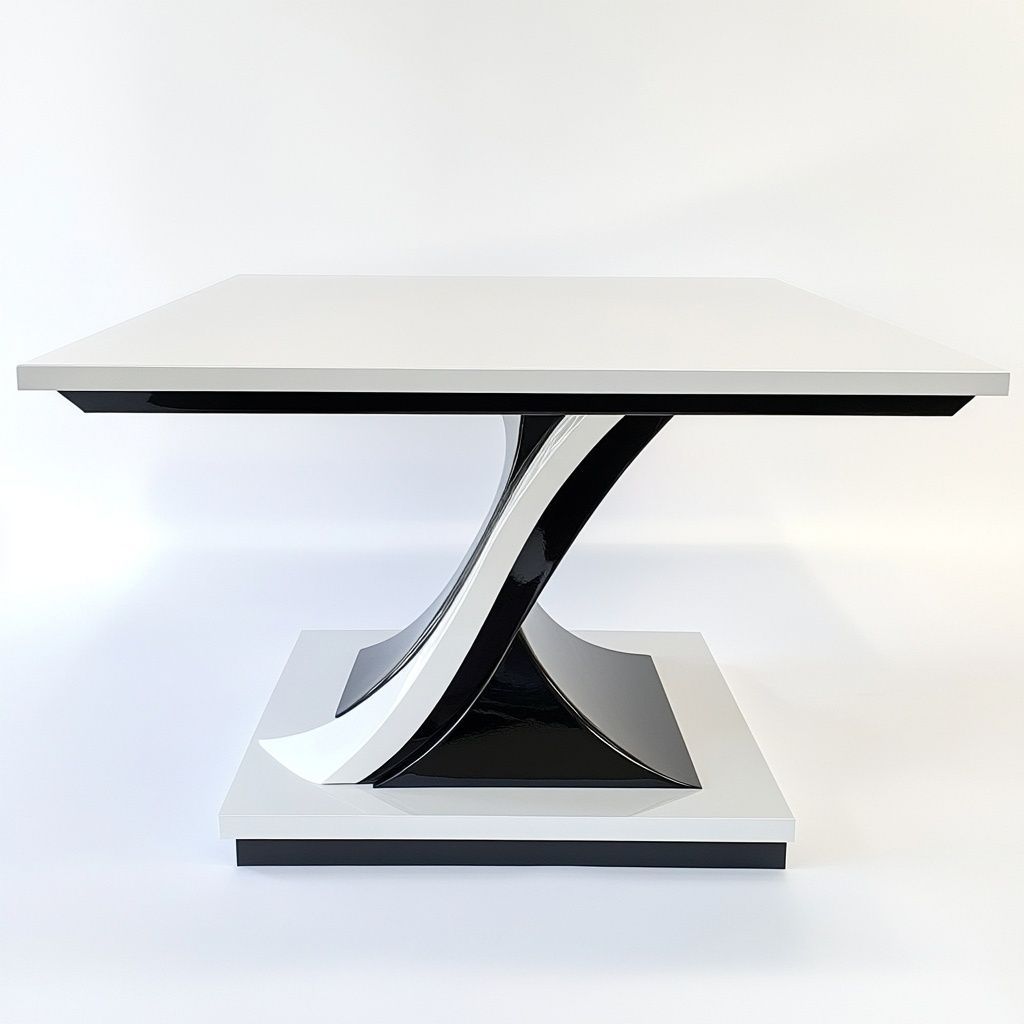 Tavolo Quadrato Moderno Legno MDF Bianco/Nero Lucido-Civerto