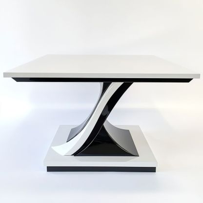 Tavolo Quadrato Moderno Legno MDF Bianco/Nero Lucido-Civerto