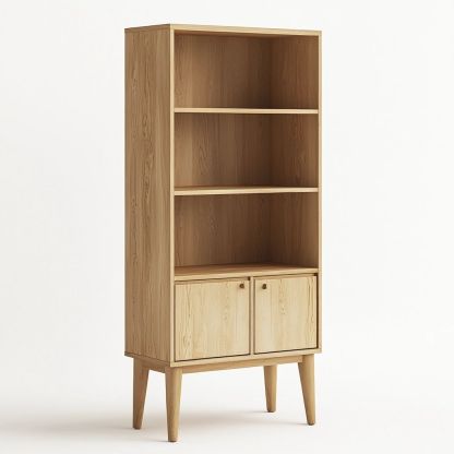 Libreria in Legno di Rovere con Ripiani e Ante 180x80x35 cm Naturale-Civerto