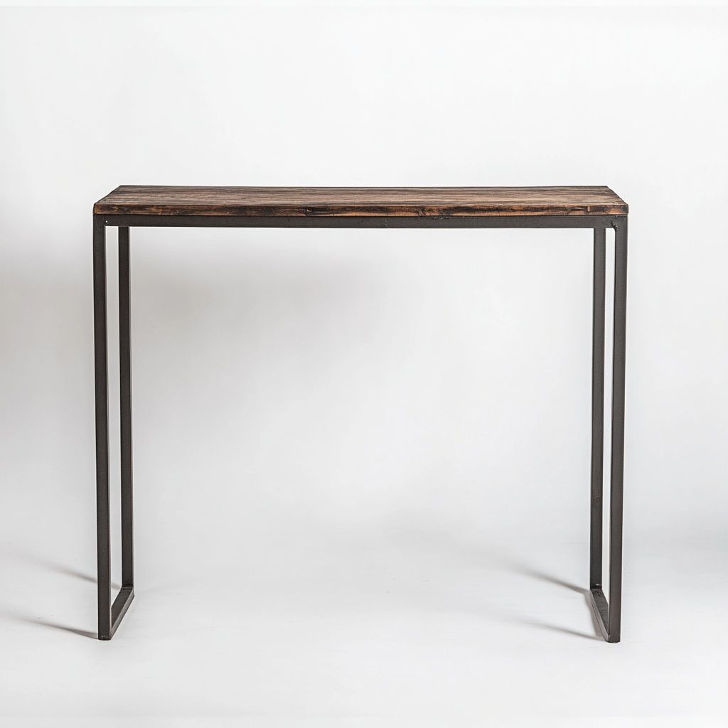 Tavolo Consolle Legno Massello Metallo Rettangolare Naturale/Nero-Civerto
