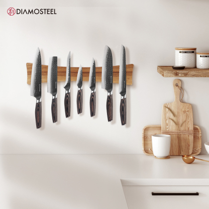 Diamosteel Kitchen Knife Set - 3 Pieces Knives Set for Kitchen High Carbon 9CR18MOV Steel, Hammered Black Oxide Blade & Pakkawood Handle - Profession Chef Knife Set Elegant Holiday Gift for Chefs