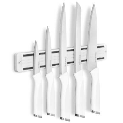 Diamosteel Kitchen Knife Set, 6PCS Knives Set for Kitchen with Knife Magnetic Strip, High Carbon Stainless Steel Chef Knife Set with Magnetic Knife Holder for Wall - White