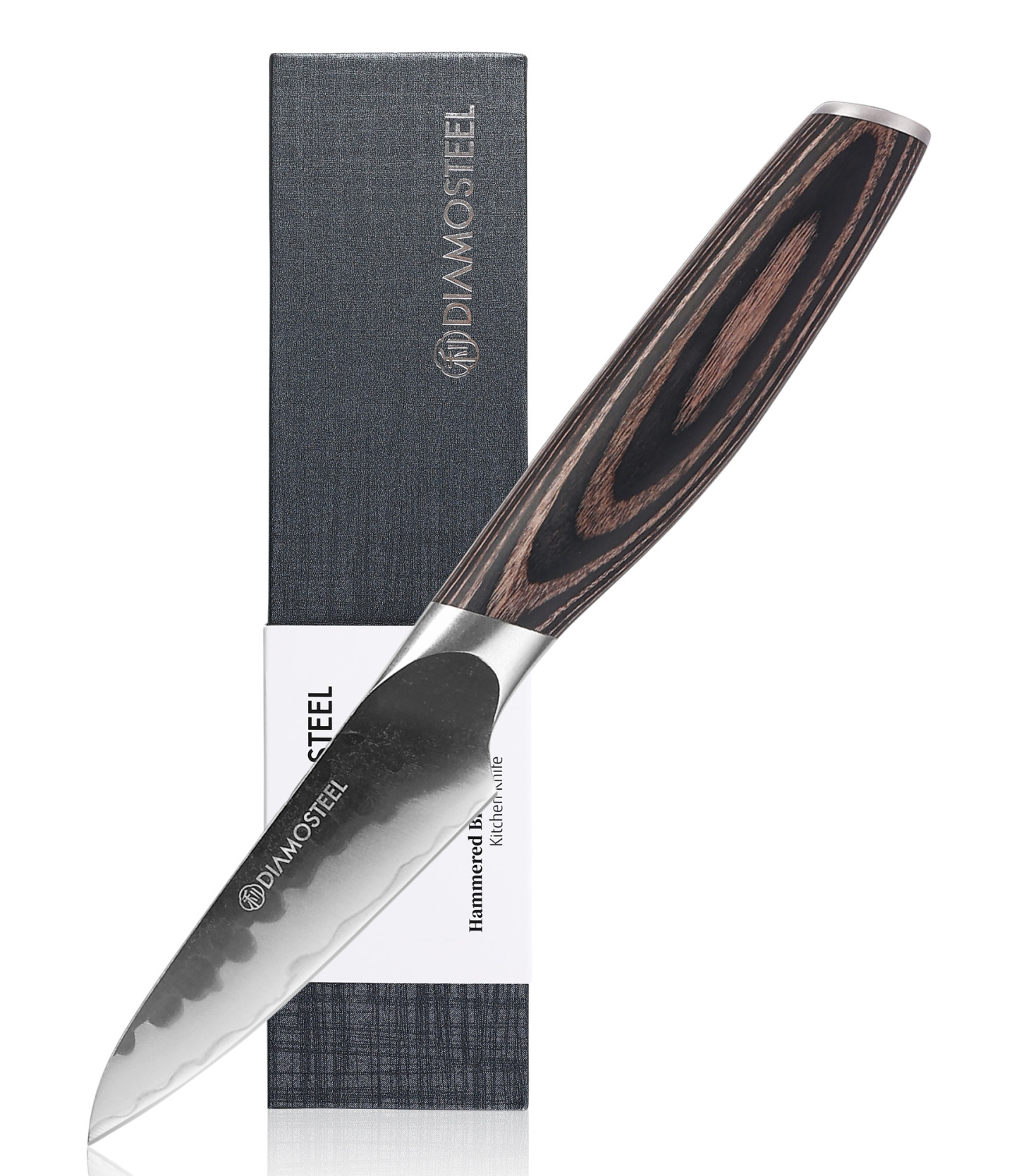 Diamosteel Paring Knife - 3.5-Inch Professional Kitchen Knife - Hammered Black Oxide Blade Japanese 9CR18MOV High Carbon Stainless Steel Sharp fruit Knife - Ergonomic Pakkawood Handle with Present Box