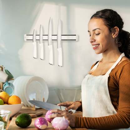 Diamosteel Kitchen Knife Set, 6PCS Knives Set for Kitchen with Knife Magnetic Strip, High Carbon Stainless Steel Chef Knife Set with Magnetic Knife Holder for Wall - White