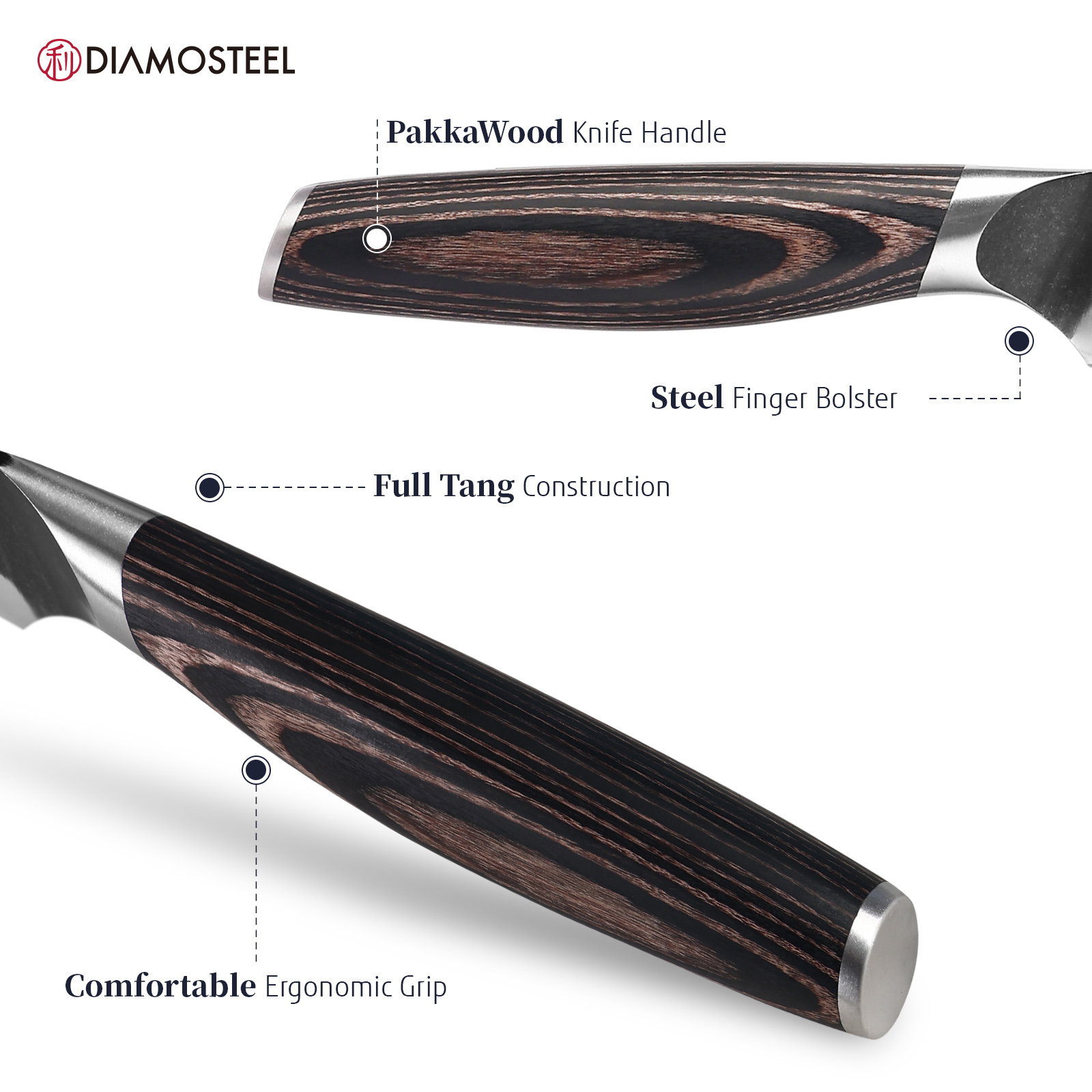 Diamosteel Paring Knife - 3.5-Inch Professional Kitchen Knife - Hammered Black Oxide Blade Japanese 9CR18MOV High Carbon Stainless Steel Sharp fruit Knife - Ergonomic Pakkawood Handle with Present Box