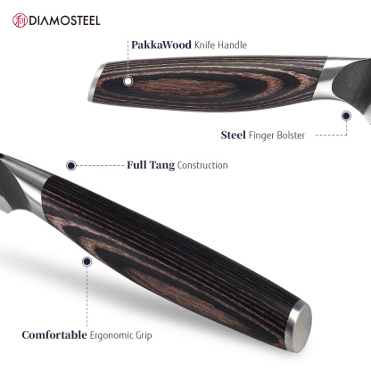 Diamosteel Paring Knife - 3.5-Inch Professional Kitchen Knife - Hammered Black Oxide Blade Japanese 9CR18MOV High Carbon Stainless Steel Sharp fruit Knife - Ergonomic Pakkawood Handle with Present Box