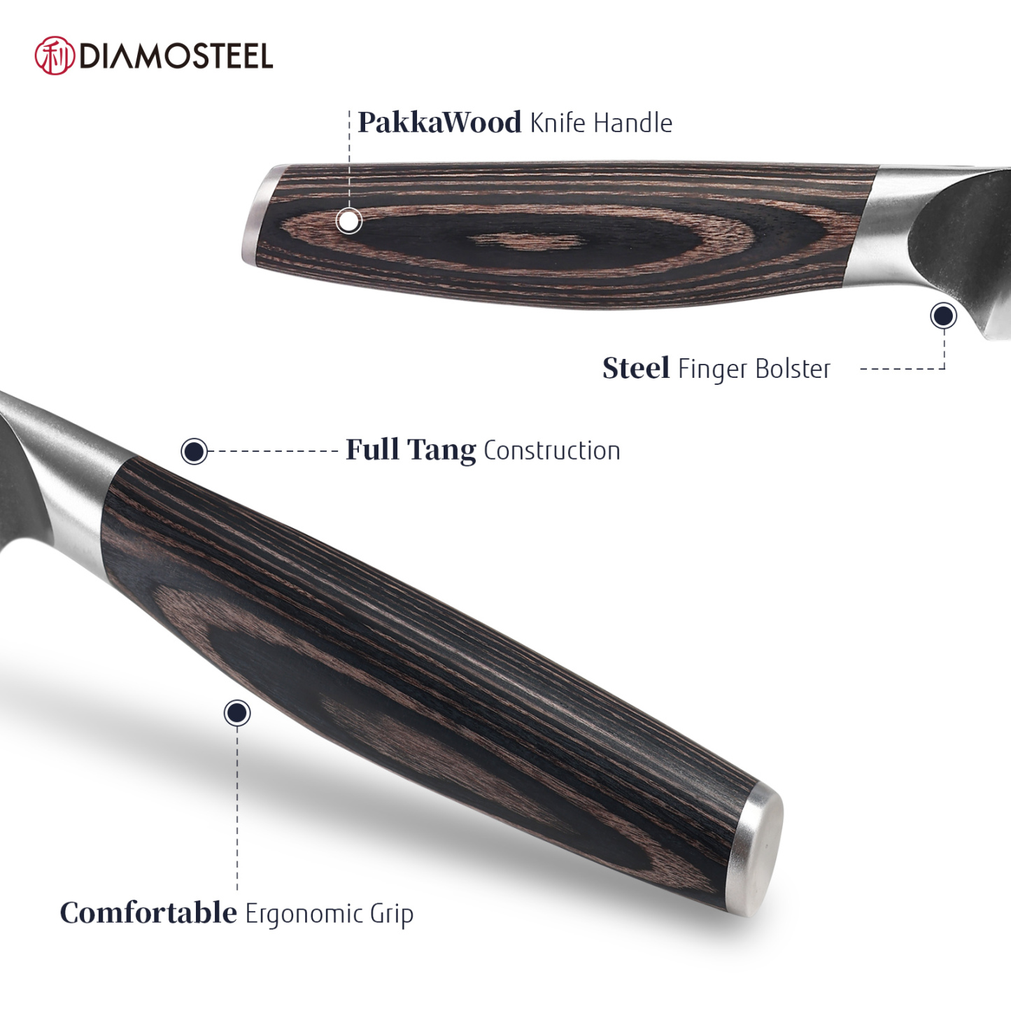 Diamosteel Bread Knife - 8-Inch Serrated Bread Knife - Hammered Black Oxide Blade Japanese 9CR18MOV High Carbon Stainless Steel Sharp Bread Cutter Knife - Ergonomic Pakkawood Handle with Present Box