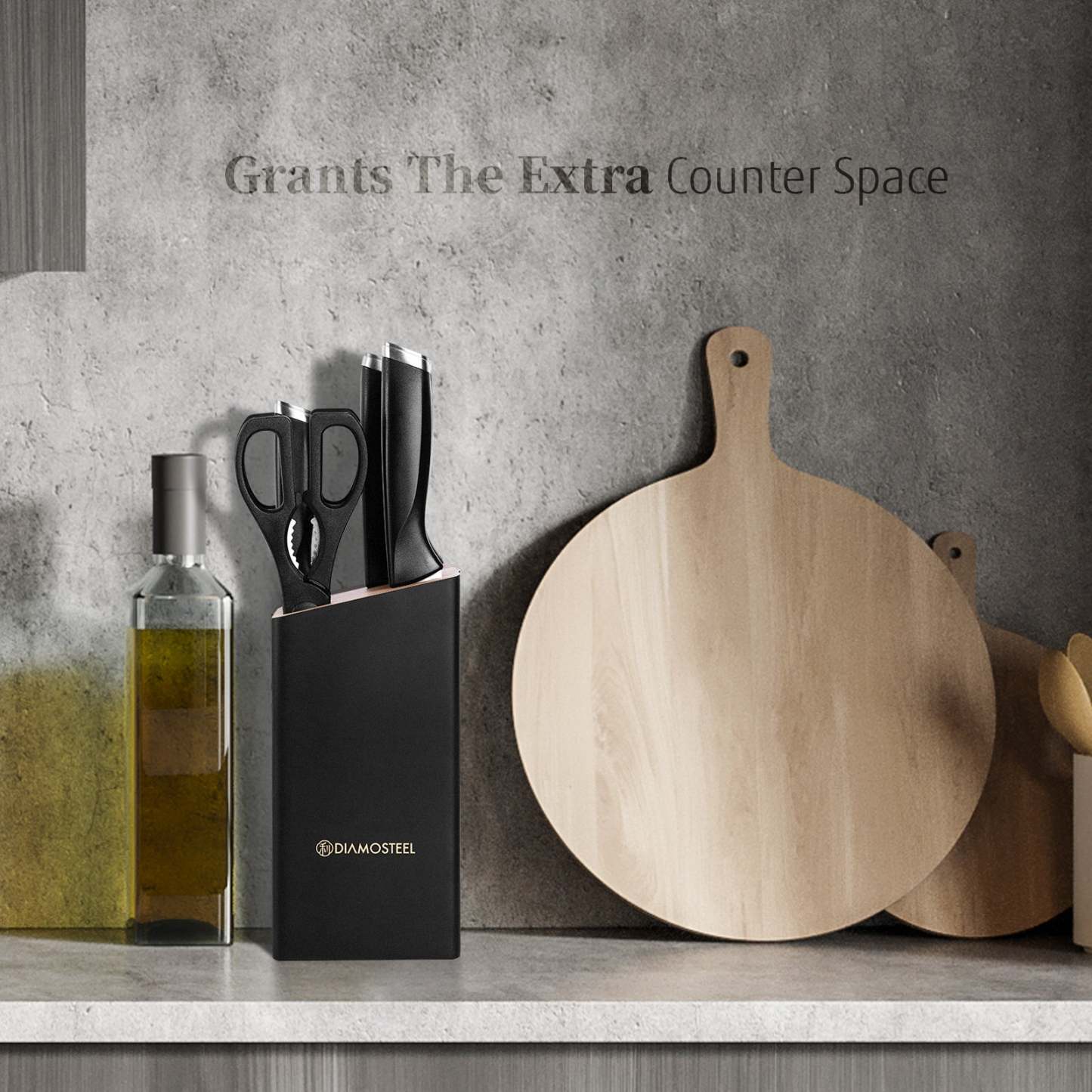 Black Knife Set with Block, 7 Pieces Sharp Knife Block Set with Stainless Steel Blade and Ergonomic Handle, Chef, Slicing, Bread, Utility, Paring Knife, Kitchen Scissors and Wooden Block