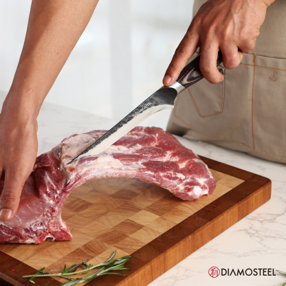 Diamosteel 6.5-Inch Boning Knife - Sharp Fillet Knife Hammered Black Oxide Blade Japanese 9CR18MOV High Carbon Stainless Steel - Ergonomic Pakkawood Handle with Present Box