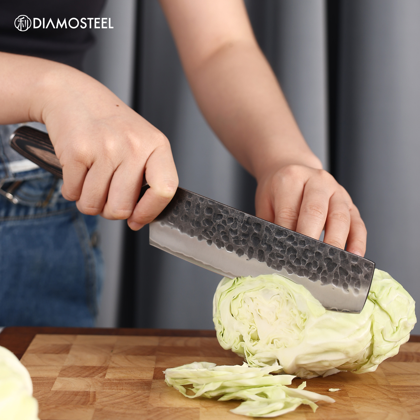 Diamosteel Nakiri Knife - 6.5-Inch Professional Kitchen Knife - Hammered Black Oxide Blade Japanese 9CR18MOV High Carbon Stainless Steel Sharp Chef's Knife - Ergonomic Pakkawood Handle with Present Box