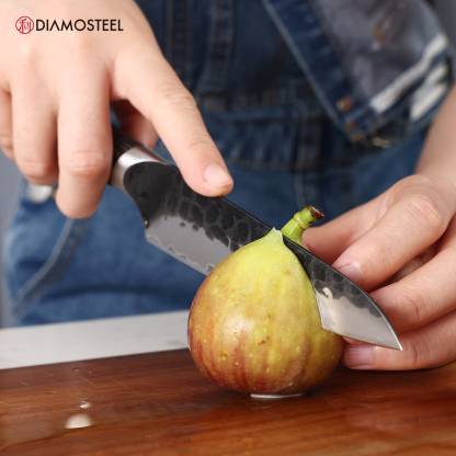 Diamosteel Utility Knife - 5-Inch Professional Kitchen Utility Knife - Hammered Black Oxide Blade Japanese 9CR18MOV High Carbon Stainless Steel - Ergonomic Pakkawood Handle with Present Box