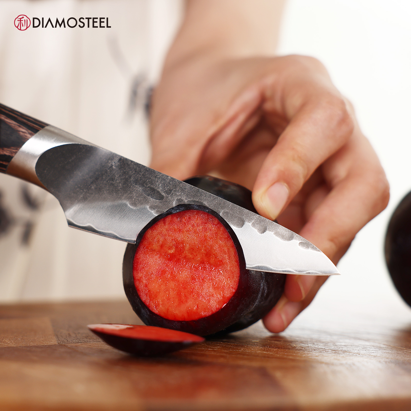 Diamosteel Paring Knife - 3.5-Inch Professional Kitchen Knife - Hammered Black Oxide Blade Japanese 9CR18MOV High Carbon Stainless Steel Sharp fruit Knife - Ergonomic Pakkawood Handle with Present Box
