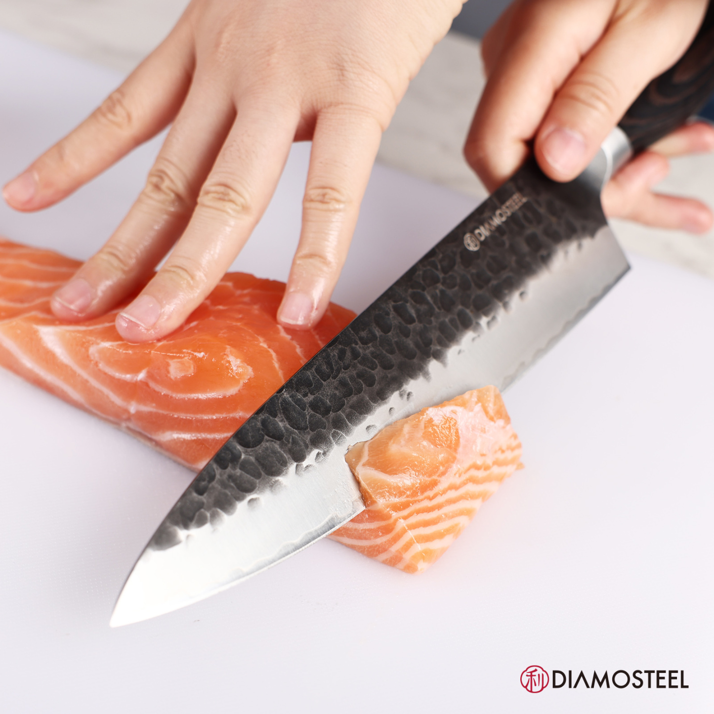 Diamosteel Chef Knife - 8-Inch Professional Kitchen Knife - Hammered Black Oxide Blade Japanese 9CR18MOV High Carbon Stainless Steel Sharp Gyuto Knife - Ergonomic Pakkawood Handle with Present Box