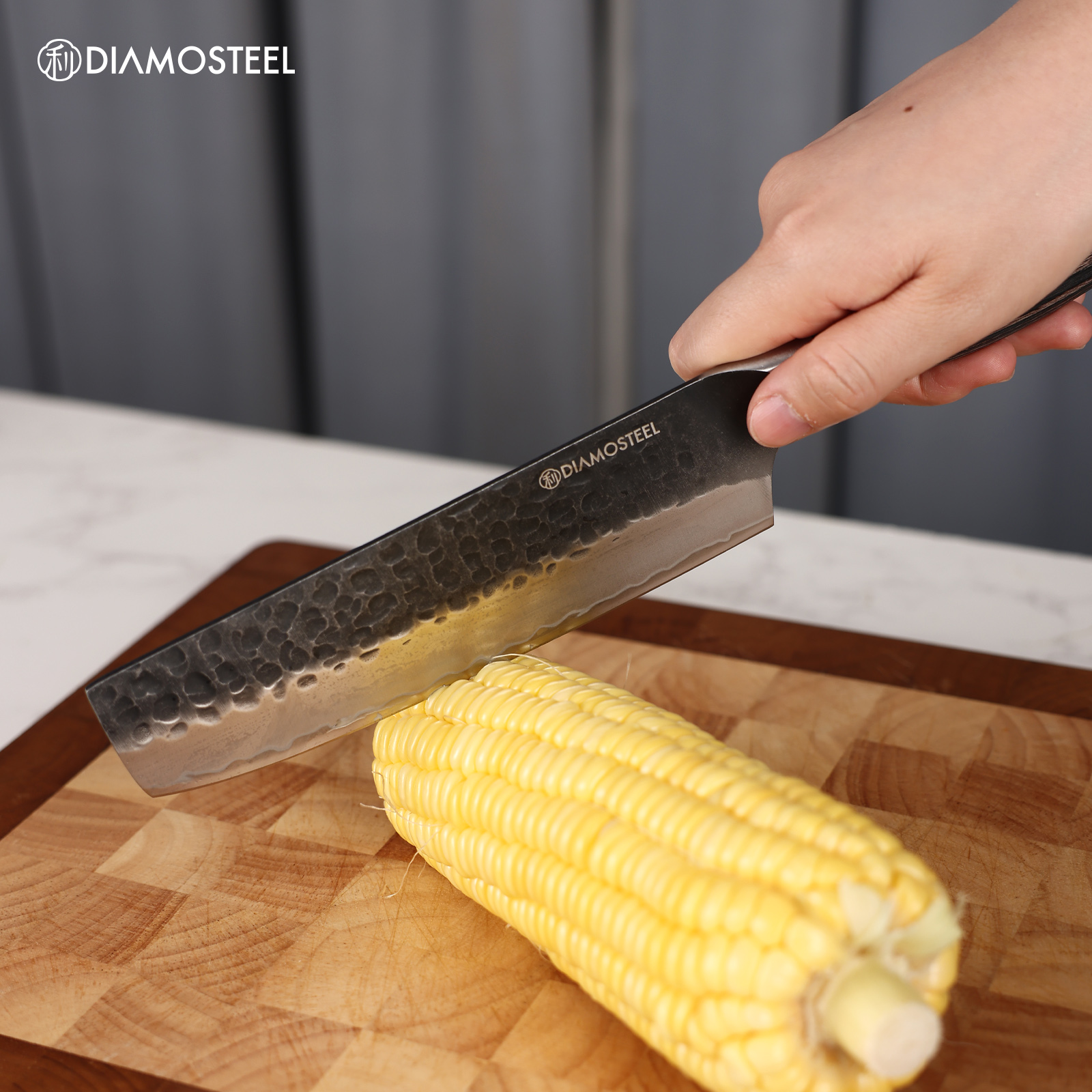 Diamosteel Nakiri Knife - 6.5-Inch Professional Kitchen Knife - Hammered Black Oxide Blade Japanese 9CR18MOV High Carbon Stainless Steel Sharp Chef's Knife - Ergonomic Pakkawood Handle with Present Box