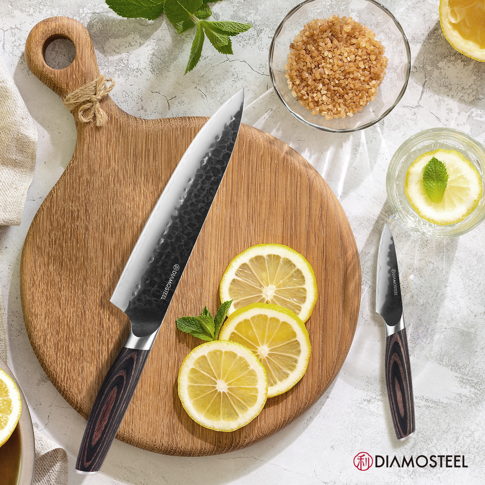 Diamosteel Knife Set - 5 Pieces Knives Set for Kitchen High Carbon 9CR18MOV Steel, Hammered Black Oxide Blade & Pakkawood Handle - Profession Chef Knife Set Elegant Holiday Gift for Chefs