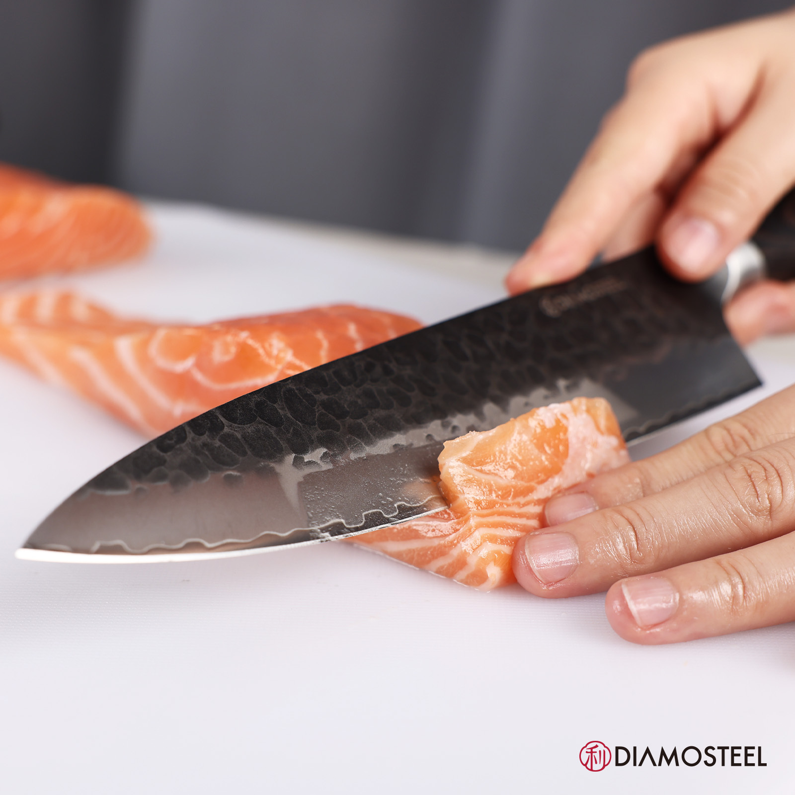 Diamosteel Chef Knife - 8-Inch Professional Kitchen Knife - Hammered Black Oxide Blade Japanese 9CR18MOV High Carbon Stainless Steel Sharp Gyuto Knife - Ergonomic Pakkawood Handle with Present Box