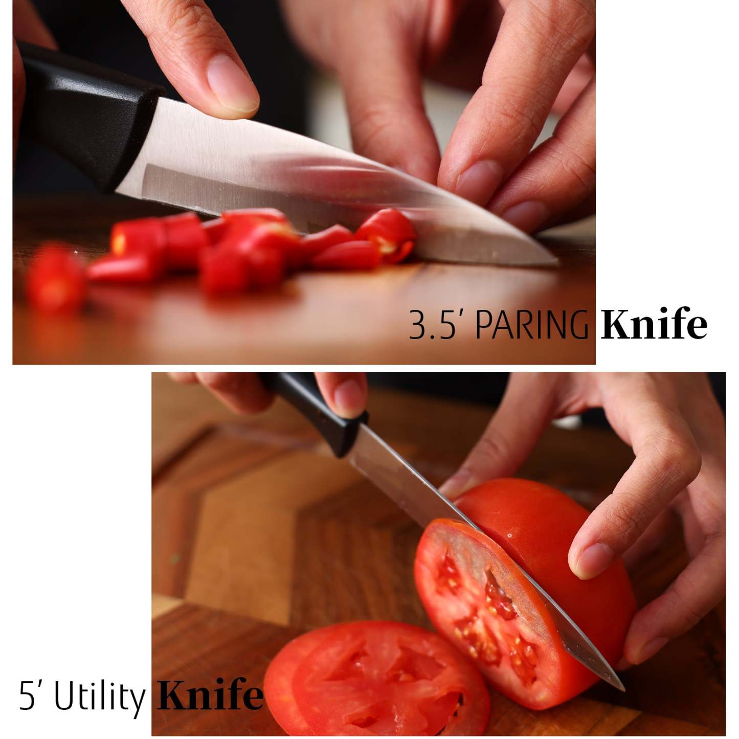 Black Knife Set with Block, 7 Pieces Sharp Knife Block Set with Stainless Steel Blade and Ergonomic Handle, Chef, Slicing, Bread, Utility, Paring Knife, Kitchen Scissors and Wooden Block