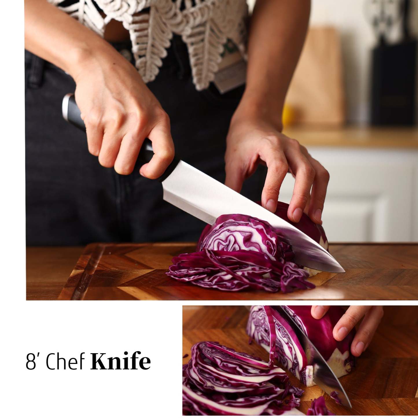 Black Knife Set with Block, 7 Pieces Sharp Knife Block Set with Stainless Steel Blade and Ergonomic Handle, Chef, Slicing, Bread, Utility, Paring Knife, Kitchen Scissors and Wooden Block