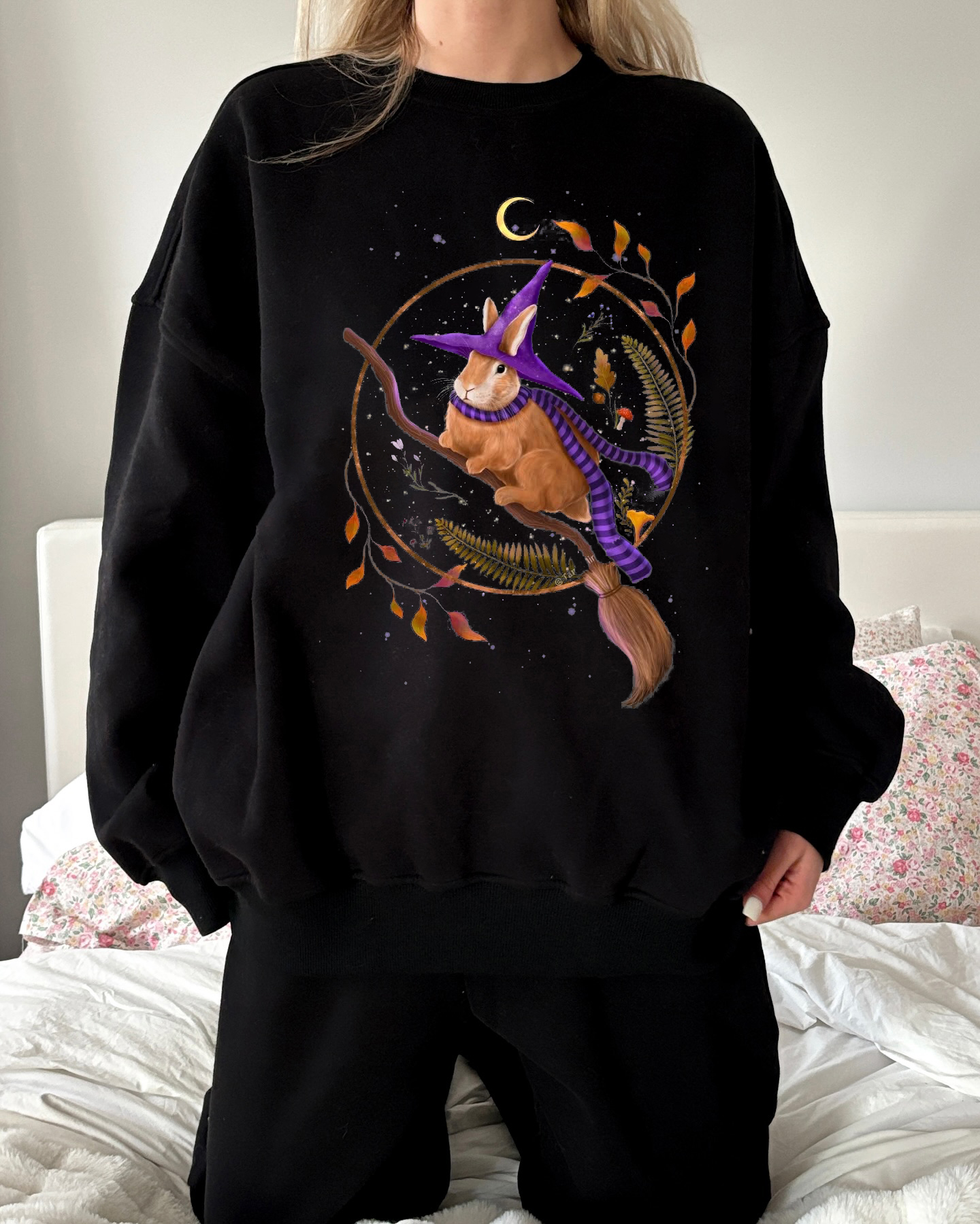 Witchy Bunny Fall Season Printed Casual Pullover