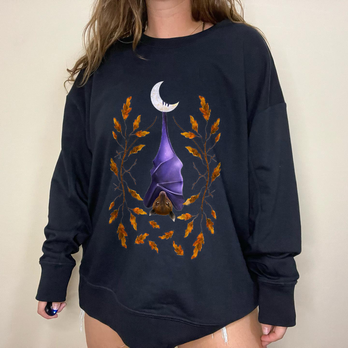 Upside-down Bat Moonlit Night Graphic Casual Pullover