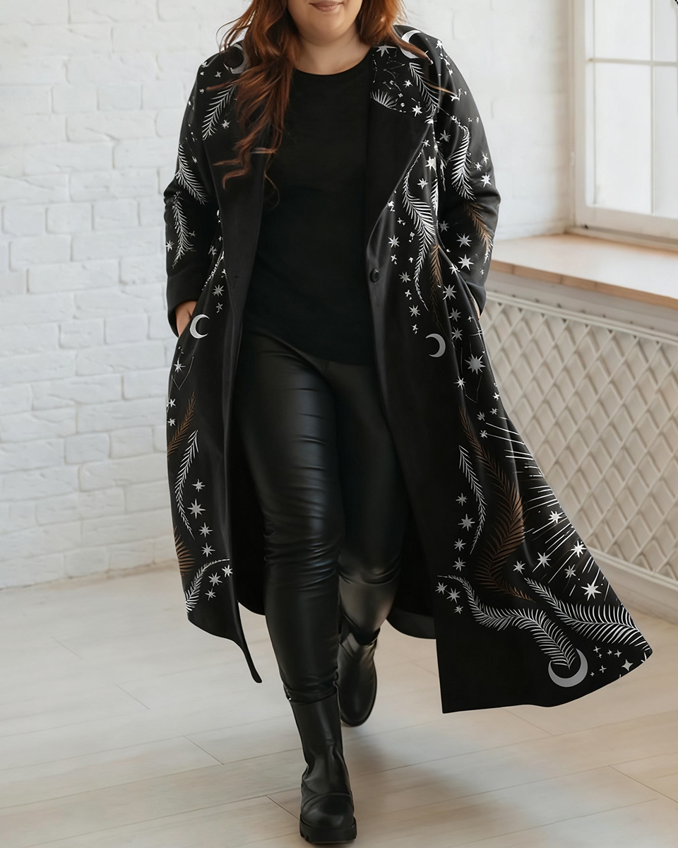 Solar Luna Lighting Universe Printed Hoodie Plus Size Cardigan Dress