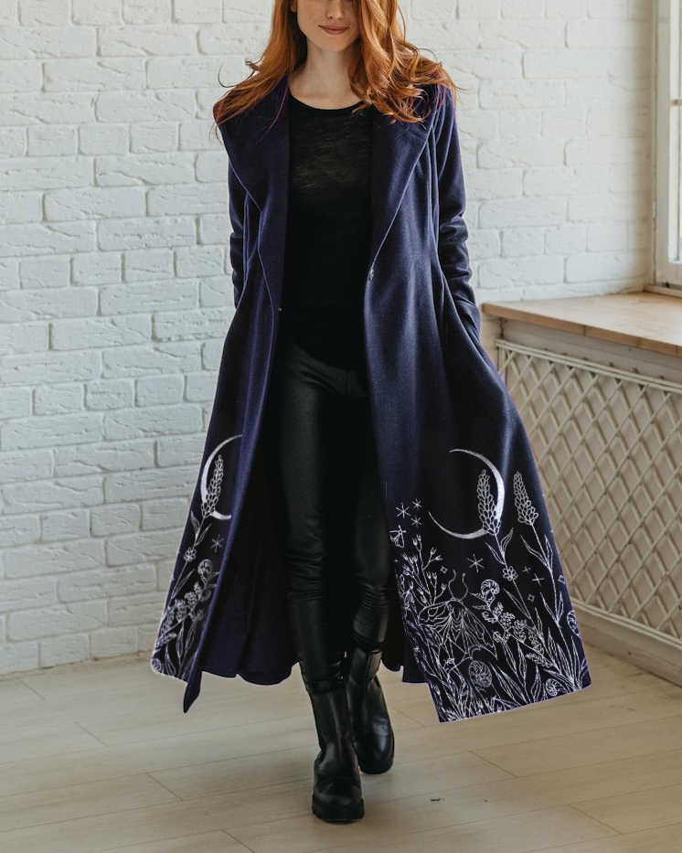 Fantasy Moths Moon Night Ferns Forest Printed Navy Cardigan Dress