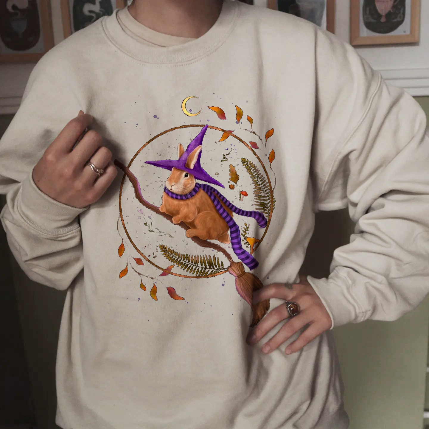 Witchy Bunny Fall Season Printed Casual Pullover