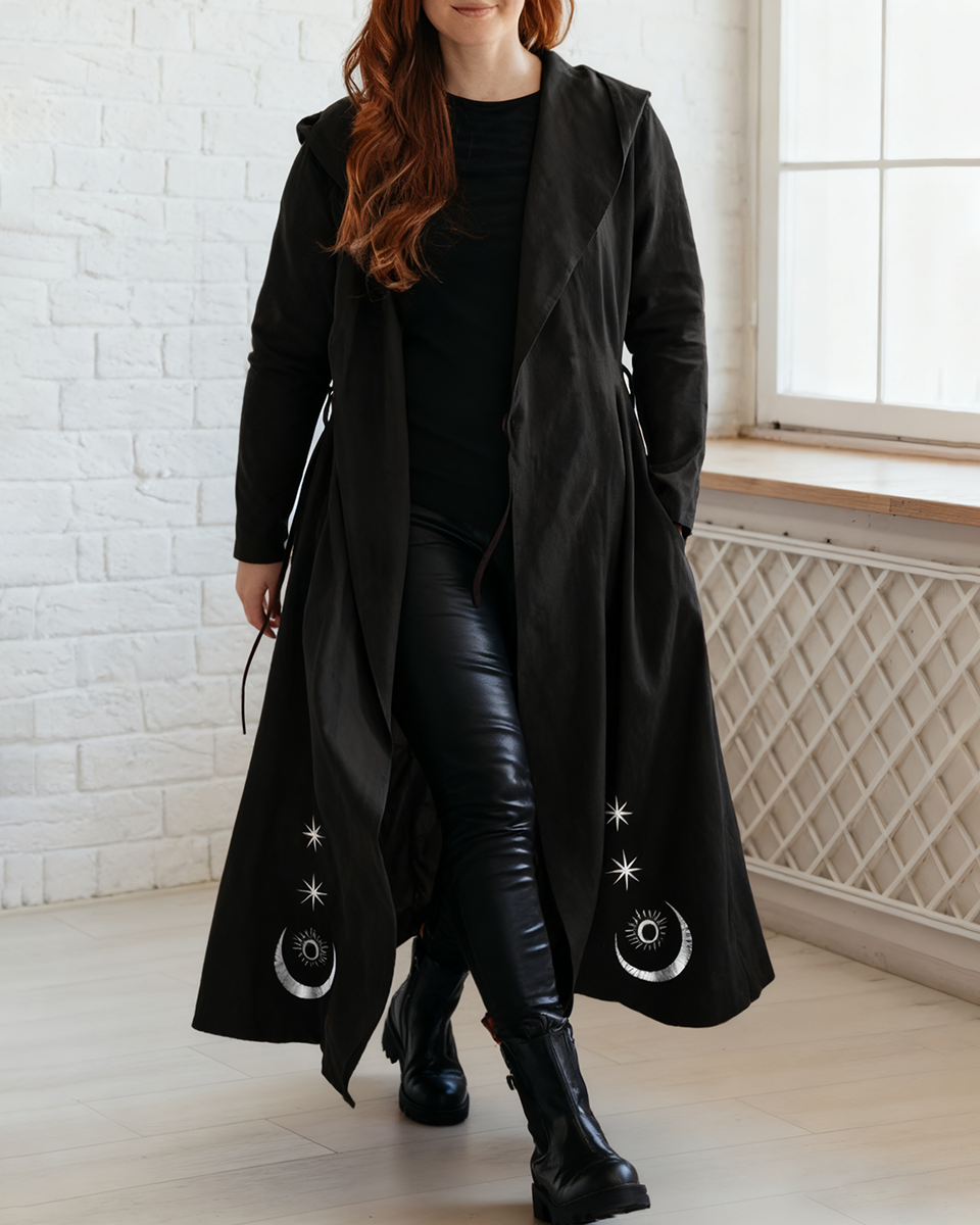 Moon Phase Starry Bat Printed Hoodie Plus Size Cardigan Dress